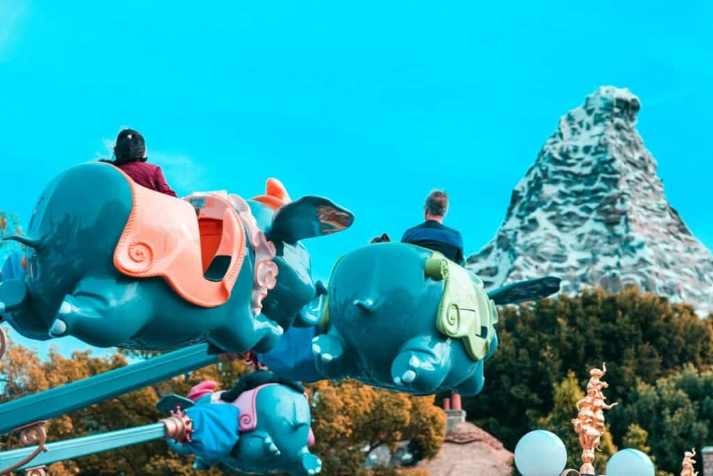 Blue flying elephant amusement ride at Disney