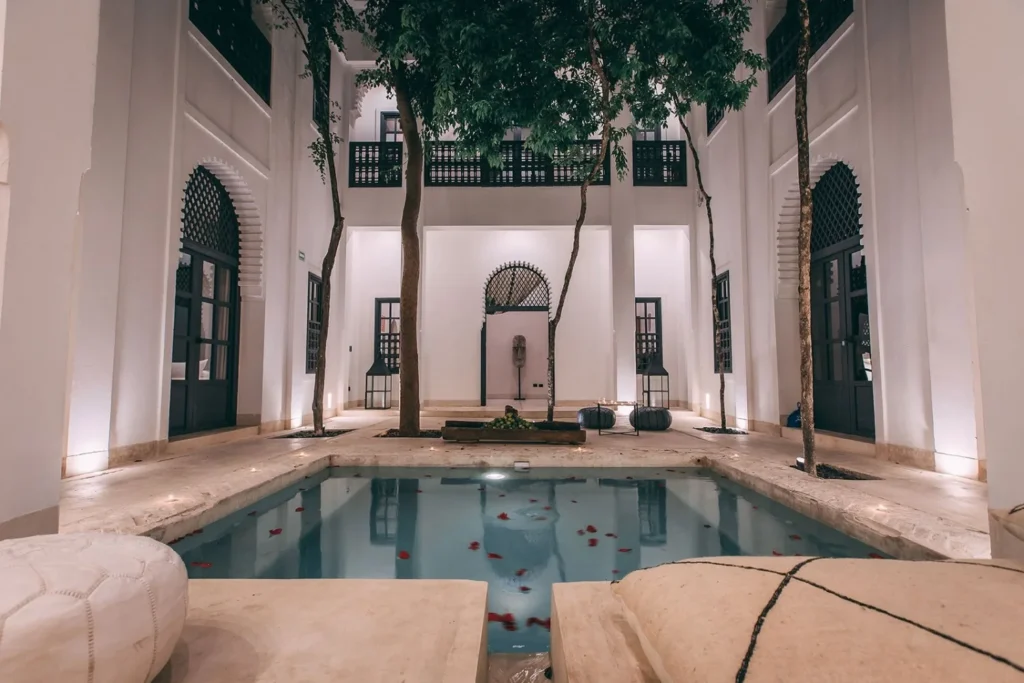 Pool view of villa riad ambre et epices in tulum, riviera maya.