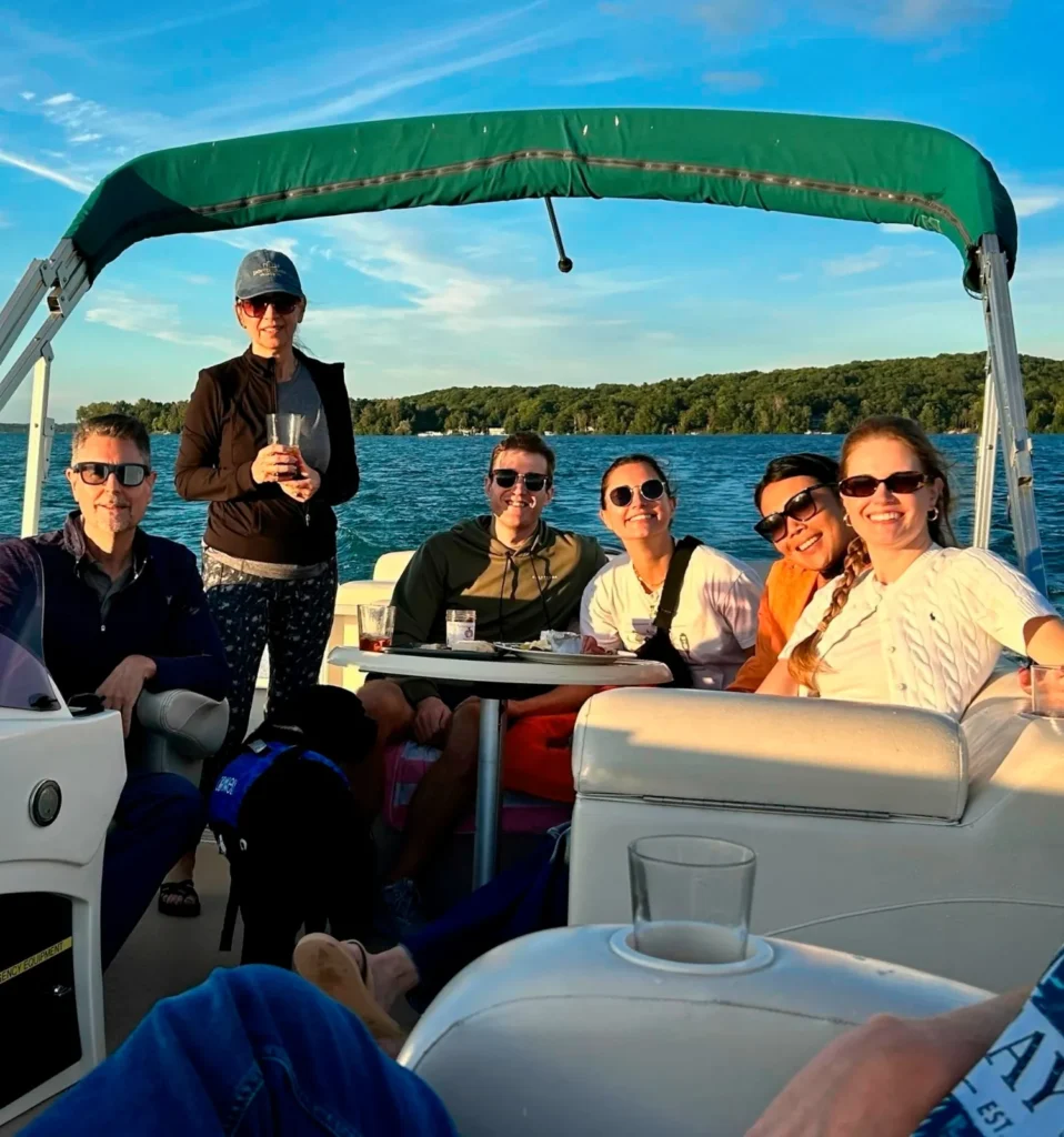 Riding a boat