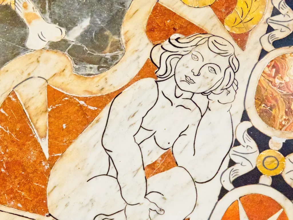 Woman from church floor tile