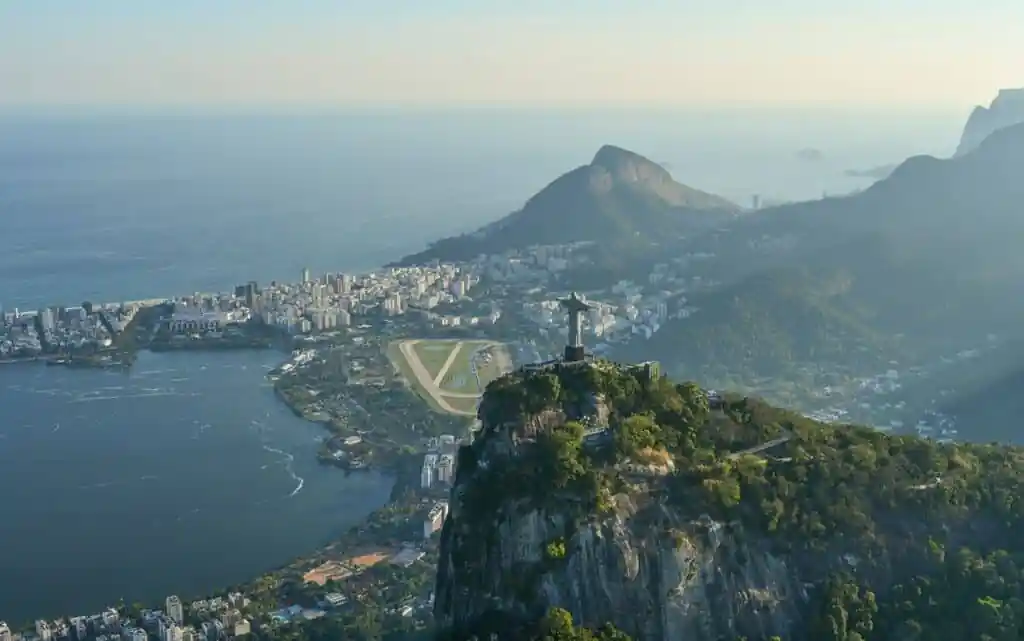 Aerial view of rio de janeiro with the christ the redeemer statue