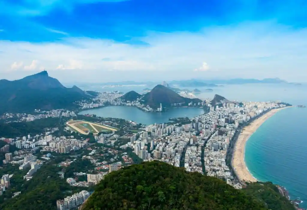 Aerial view of rio de janeiro with buildings and green trees