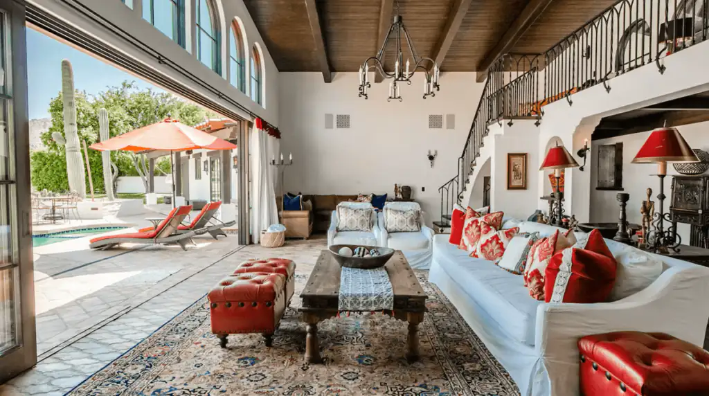 Spacious villa living room with a gathering space and private nook.